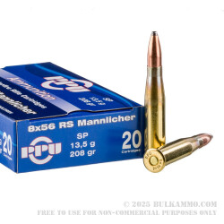 500 Rounds of 8x56 Mannlicher Ammo by Prvi Partizan - 208gr SP