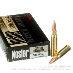 20 Rounds of .308 Win Ammo by Nosler Ammunition - 175gr HPBT