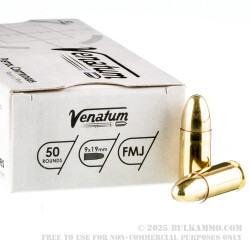 1000 Rounds of 9mm Ammo by Venatum - 115gr FMJ