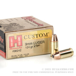 250 Rounds of 9mm Ammo by Hornady - 124gr JHP