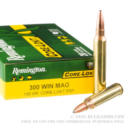 20 Rounds of .300 Win Mag Ammo by Remington Core-Lokt - 150gr PSP