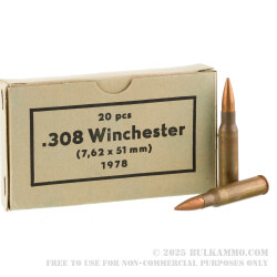 500 Rounds of .308 Win Ammo by Sellier & Bellot Military Surplus 1970s Production - 147gr FMJ *Corrosive*