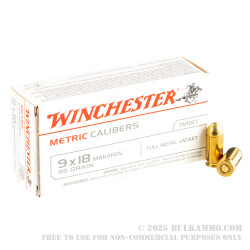 50 Rounds of 9x18mm Makarov Ammo by Winchester - 95gr FMJ