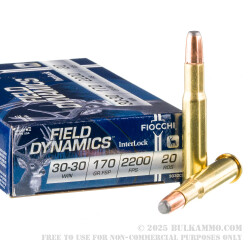 20 Rounds of 30-30 Win Ammo by Fiocchi - 170gr FSP