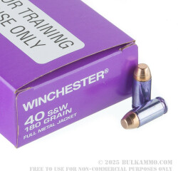 50 Rounds of .40 S&W Ammo by Winchester - 180gr FMJ DHS Purple Tinted Case