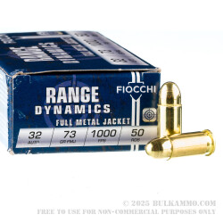 50 Rounds of .32 ACP Ammo by Fiocchi - 73gr FMJ