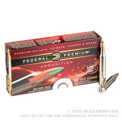 20 Rounds of .300 Win Mag Ammo by Federal Vital-Shok - 180gr Trophy Copper Polymer Tipped