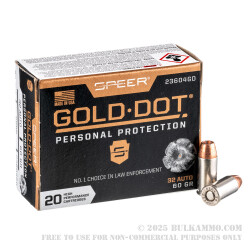 20 Rounds of .32 ACP Ammo by Speer - 60gr JHP