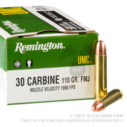 500 Rounds of .30 Carbine Ammo by Remington UMC - 110gr MC