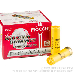 25 Rounds of 20ga Ammo by Fiocchi - 7/8 ounce #8 shot