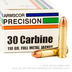 1000 Rounds of .30 Carbine Ammo by Armscor - 110gr FMJ