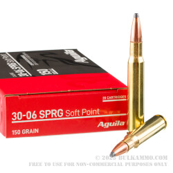 20 Rounds of 30-06 Springfield Ammo by Aguila - 150gr SP