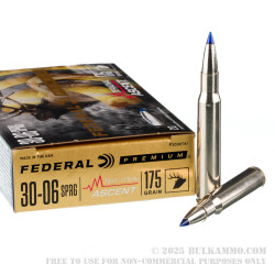 20 Rounds of 30-06 Springfield Ammo by Federal - 175gr Terminal Ascent