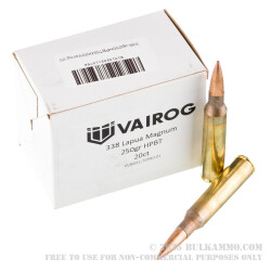 20 Rounds of .338 Lapua Magnum Ammo by Vairog - 250gr HPBT MatchKing