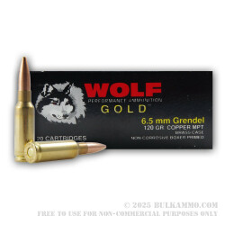 20 Rounds of 6.5mm Grendel  Ammo by Wolf - 120gr MPT