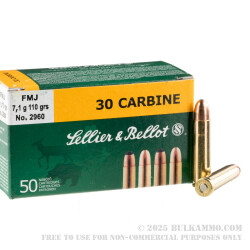 50 Rounds of .30 Carbine Ammo by Sellier & Bellot - 110gr FMJ