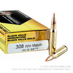 20 Rounds of .308 Win Ammo by Black Hills Gold Ammunition - 150gr SST