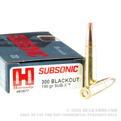 200 Rounds of .300 AAC Blackout Ammo by Hornady Subsonic - 190gr Polymer Tipped