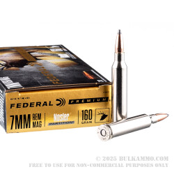 20 Rounds of 7mm Rem Mag Ammo by Federal Premium - 160gr Nosler Partition