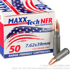 50 Rounds of 7.62x39 Ammo by MAXX Tech NFR - 123gr FMJ