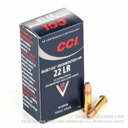 50 Rounds of .22 LR Ammo by CCI - 40gr Copper-Plated Segmented Hollow-Point (CPSHP)