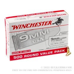 1000 Rounds of 9mm Ammo by Winchester USA - 115gr FMJ
