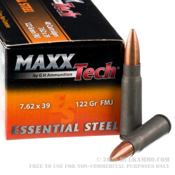 1000 Rounds of 7.62x39 Ammo by MAXXTech Essential Steel - 122gr FMJ