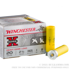 250 Rounds of 20ga Ammo by Winchester Super-X - 1 ounce #8 shot