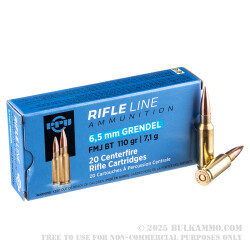 20 Rounds of 6.5mm Grendel  Ammo by Prvi Partizan - 110gr FMJBT