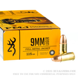 500 Rounds of 9mm Ammo by Browning - 115gr FMJ