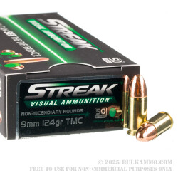 1000 Rounds of 9mm Ammo by Ammo Inc. Streak - 124gr TMJ Non-Incendiary Visual Tracer