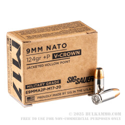 20 Rounds of 9mm +P Ammo by Sig Sauer Elite M17 - 124gr V-Crown JHP