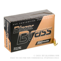 350 Rounds of 9mm Ammo by Blazer Brass - 115gr FMJ