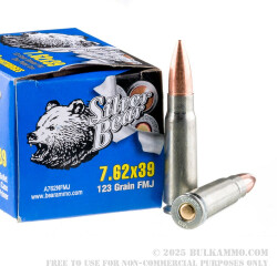 20 Rounds of 7.62x39mm Ammo by Silver Bear - 123gr FMJ