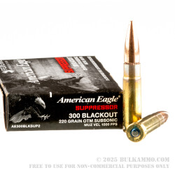 500  Rounds of .300 AAC Blackout Ammo by Federal American Eagle - 220gr OTM Subsonic