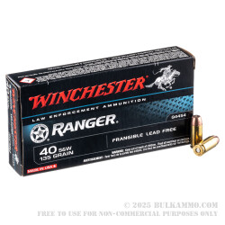 500 Rounds of .40 S&W Ammo by Winchester Ranger - 135gr Frangible