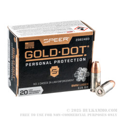 20 Rounds of 9mm Ammo by Speer - 115gr JHP