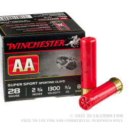 250 Rounds of 28ga Ammo by Winchester AA - 3/4 ounce #8 shot