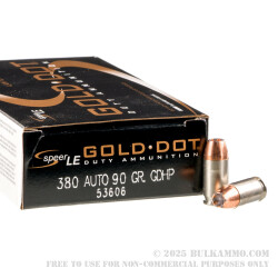 50 Rounds of .380 ACP Ammo by Speer LE - 90gr JHP