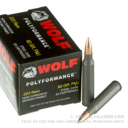 20 Rounds of .223 Ammo by Wolf WPA Polyformance - 62gr FMJ