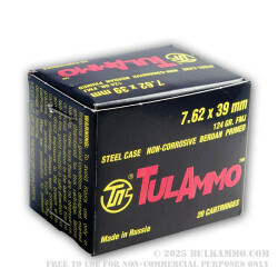 20 Rounds of 7.62x39mm Ammo by Tula - 124gr FMJ