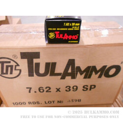 1000 Rounds of 7.62x39mm Ammo by Tula - 124gr SP