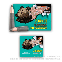 500 Rounds of 7.62x39mm Ammo by Brown Bear - 125gr SP