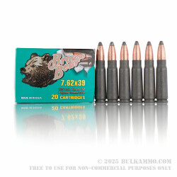 20 Rounds of 7.62x39mm Ammo by Brown Bear - 125gr SP