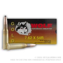 20 Rounds of 7.62x54r Ammo by Wolf - 180gr SP