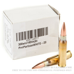 20 Rounds of .308 Win Ammo by Prvi Partizan - 145gr FMJBT