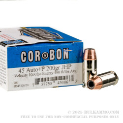 500 Rounds of .45 ACP + P Ammo by Corbon - 200gr JHP