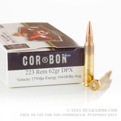 20 Rounds of .223 Ammo by DPX Ammunition - 62gr Solid Copper Hollow Point