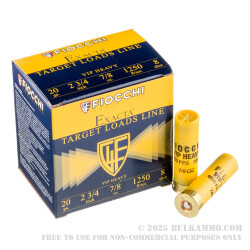 250 Rounds of 20ga Ammo by Fiocchi - 7/8 ounce #8 shot