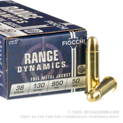 50 Rounds of .38 Spl Ammo by Fiocchi - 130gr FMJ